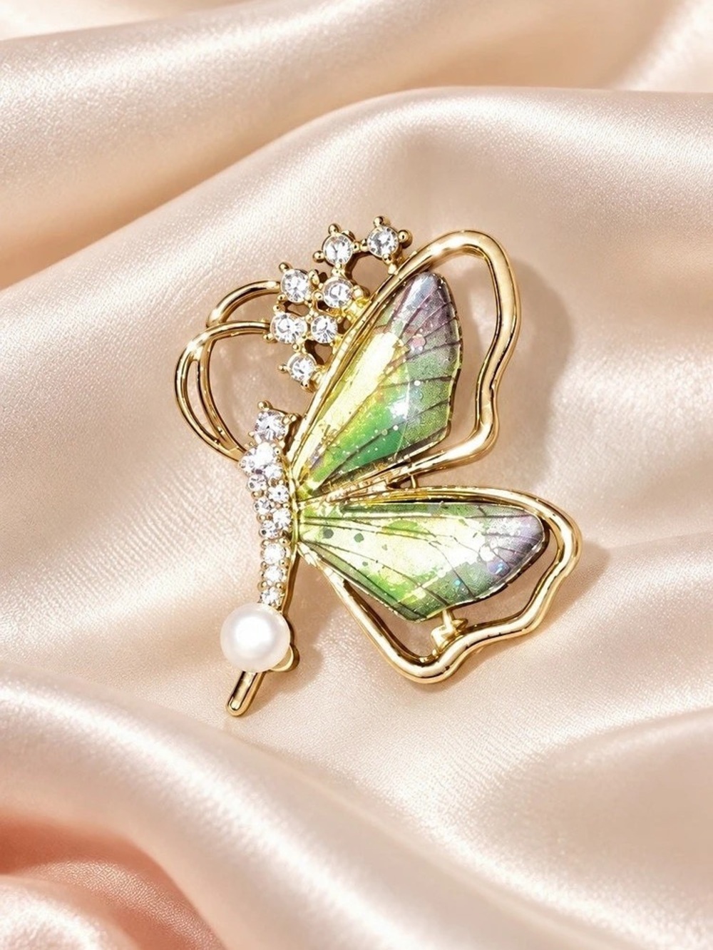 Butterfly Brooch in Gold & Green New